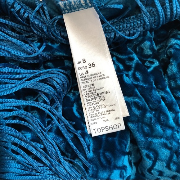 Topshop Blue Velvet Dress with Fringe Size 4/S - Picture 7 of 8